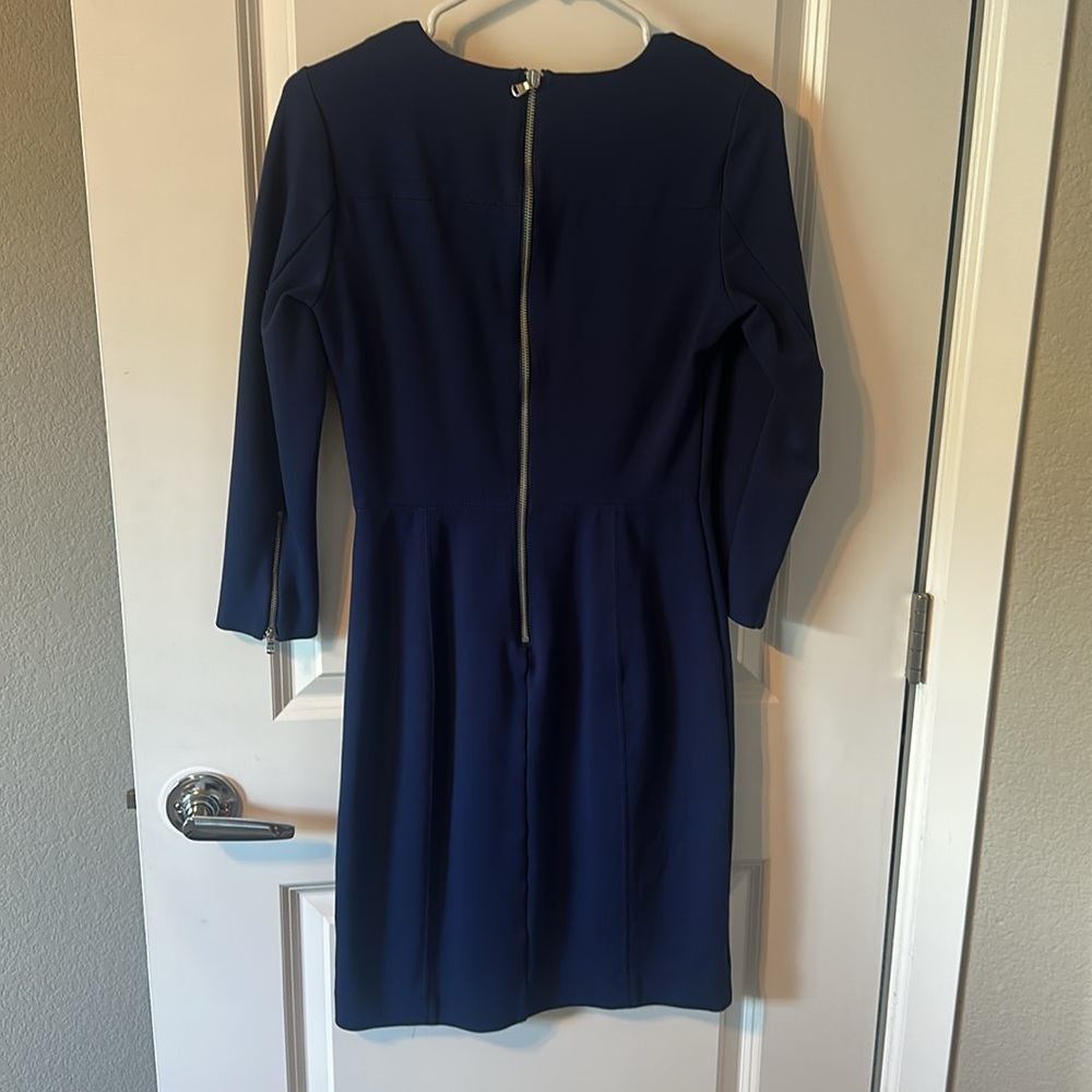 J. Crew Solid Blue Structured Knit Zip Sheath Dre… - image 6